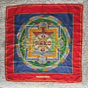 RARE Neiman Marcus Red and Blue Mandala silk scarf